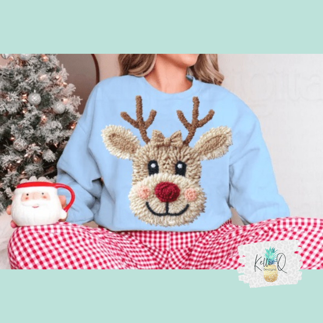 Reindeer Girl faux yarn embroidery