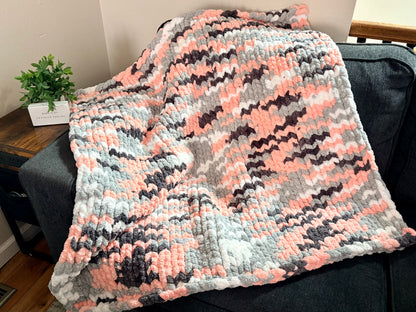 Pink & Gray Speckle Chunky Lap Blanket (RTS)