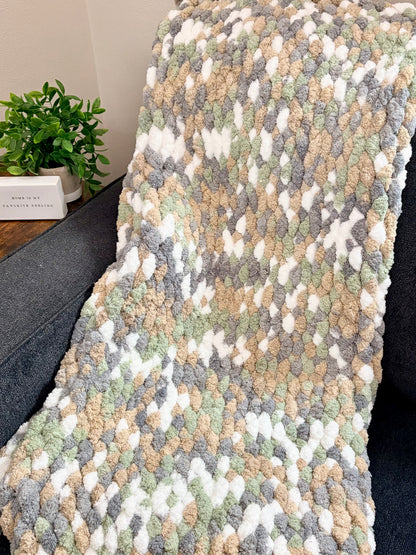 Sage & Neutral Speckle Chunky Lap Blanket (RTS)