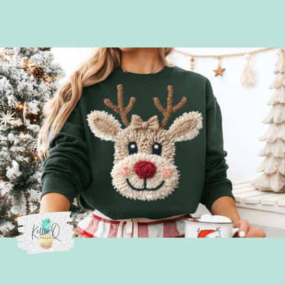 Reindeer Girl faux yarn embroidery