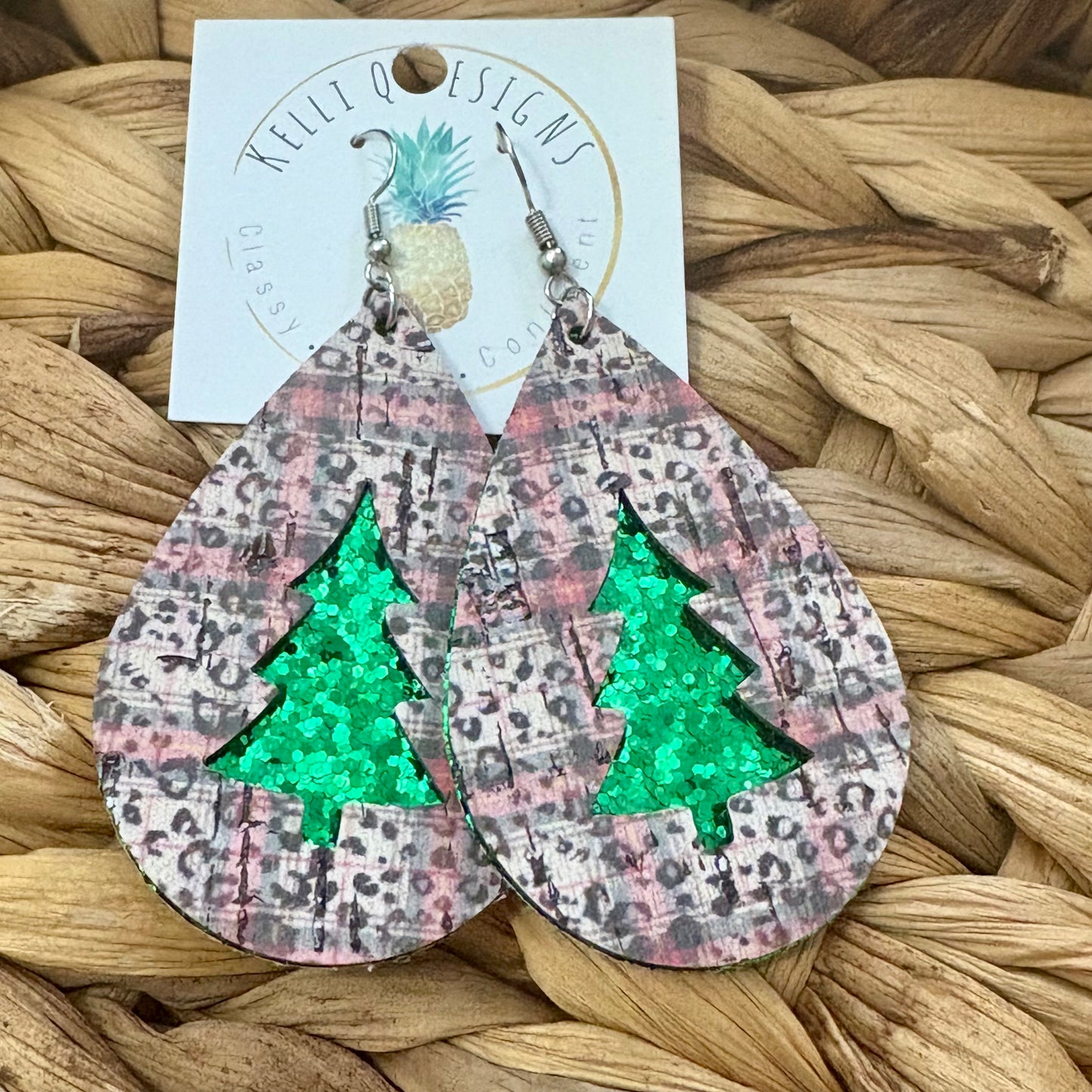 Leopard Plaid Green Glitter Tree