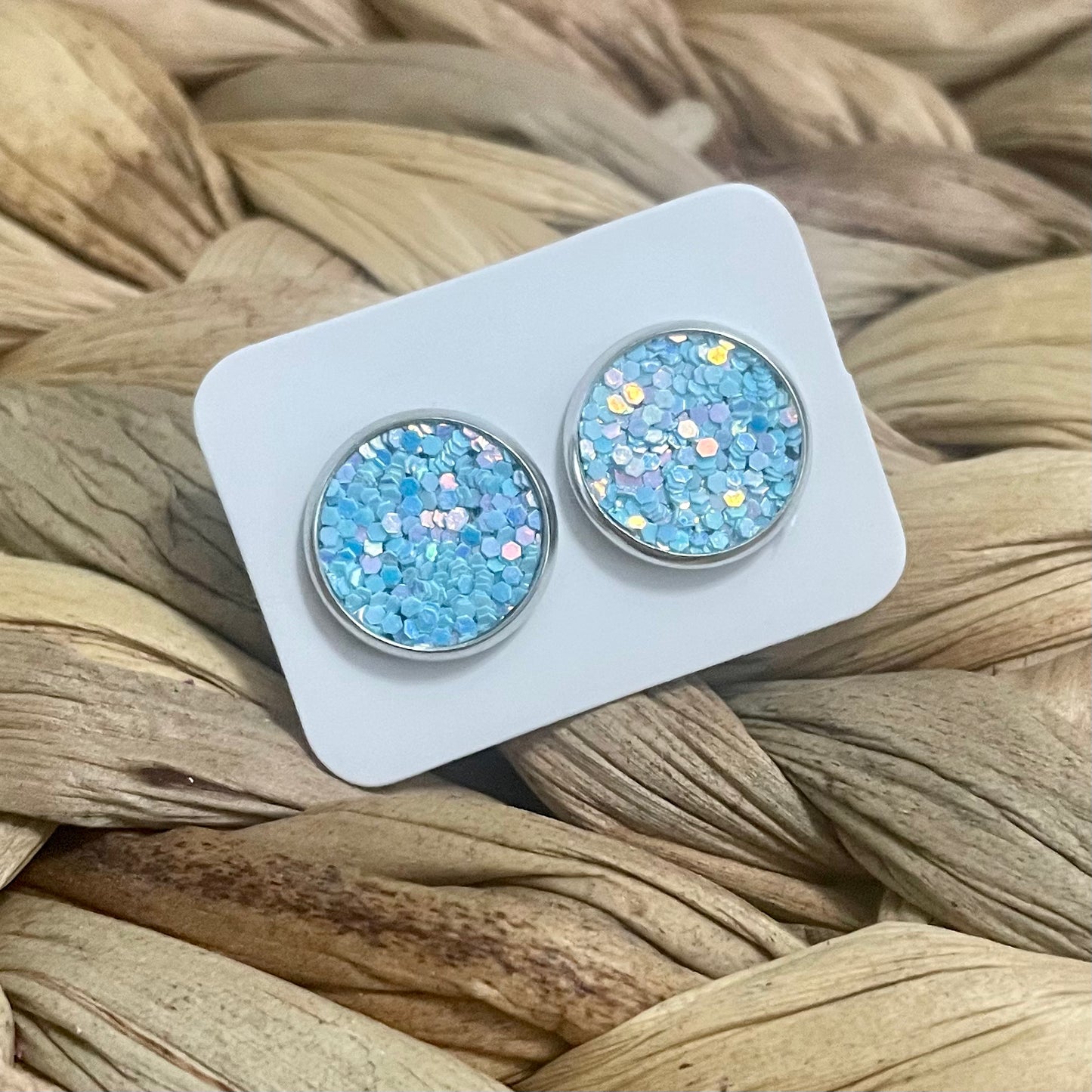 Baby Blue Glitter Studs